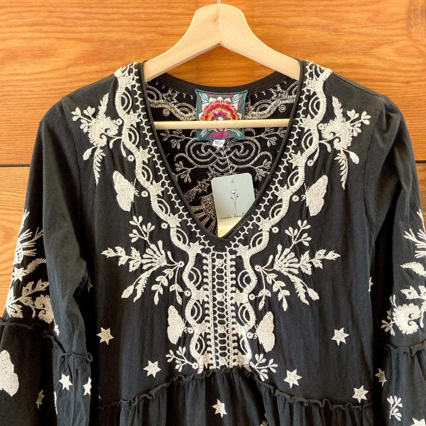 Johnny Was Los Angeles Black White Embroidered Arzella Dress - Size S - 0617RF