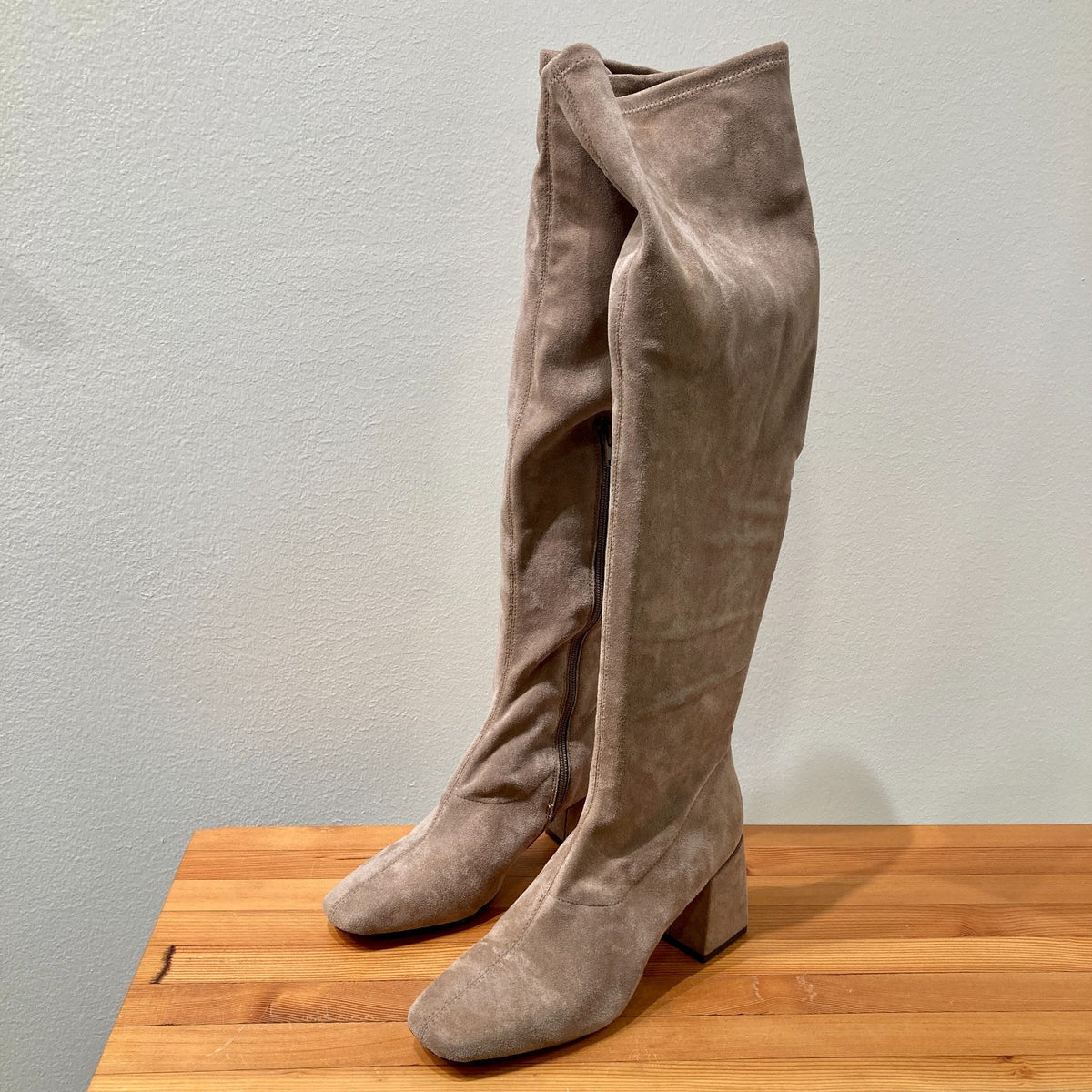 Silent D Taupe Stretch Microsuede Knee-High Boots - Size 38 / 8 - 0913AY