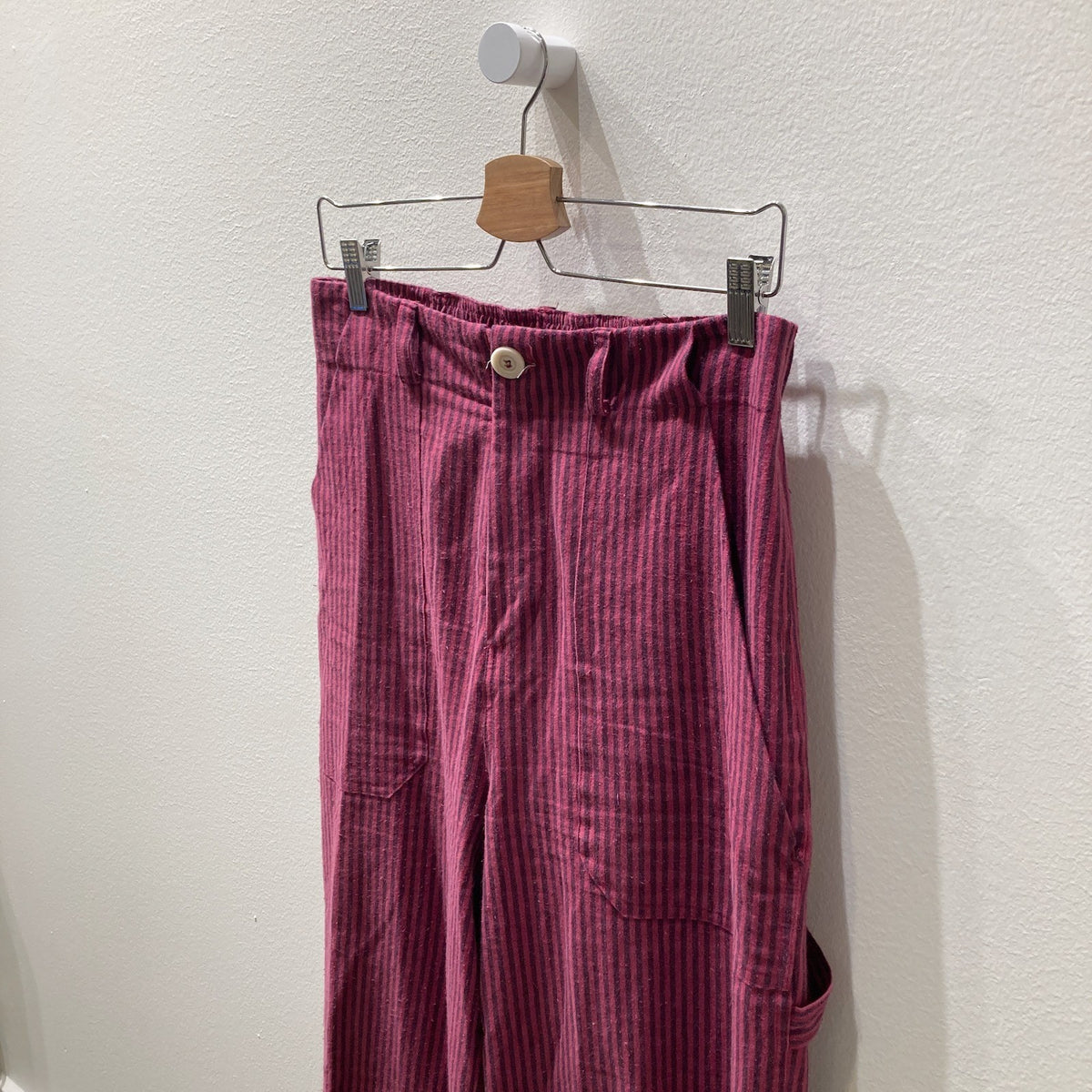 Back Beat Magenta Striped High Rise Pull On Utility Pants - Size L - 0607CC