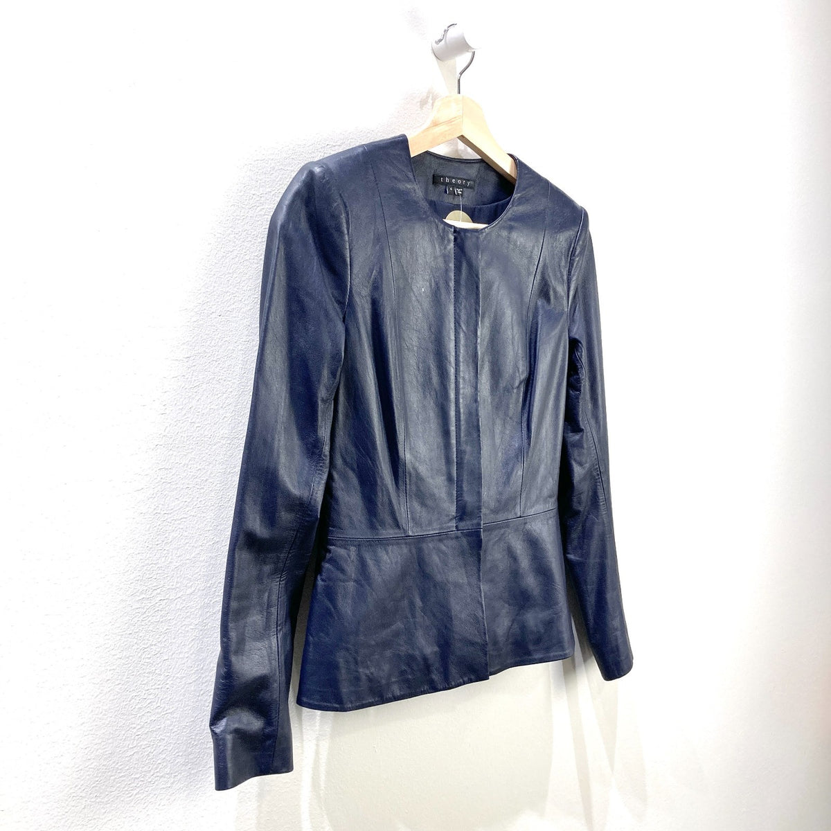 Theory $815 Navy Blue Lamb Leather Zip Up Alimo Jacket - Size 4 - 1015NE