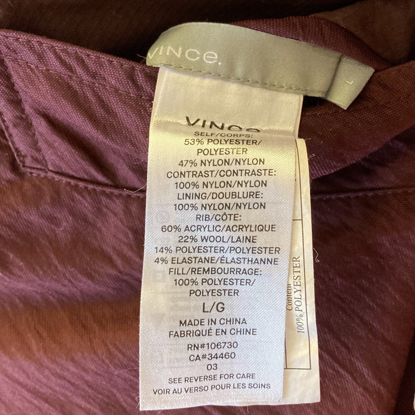 L - Vince Navy & Burgundy Quilted Reversible Zip Up Bomber Jacket 0123MP