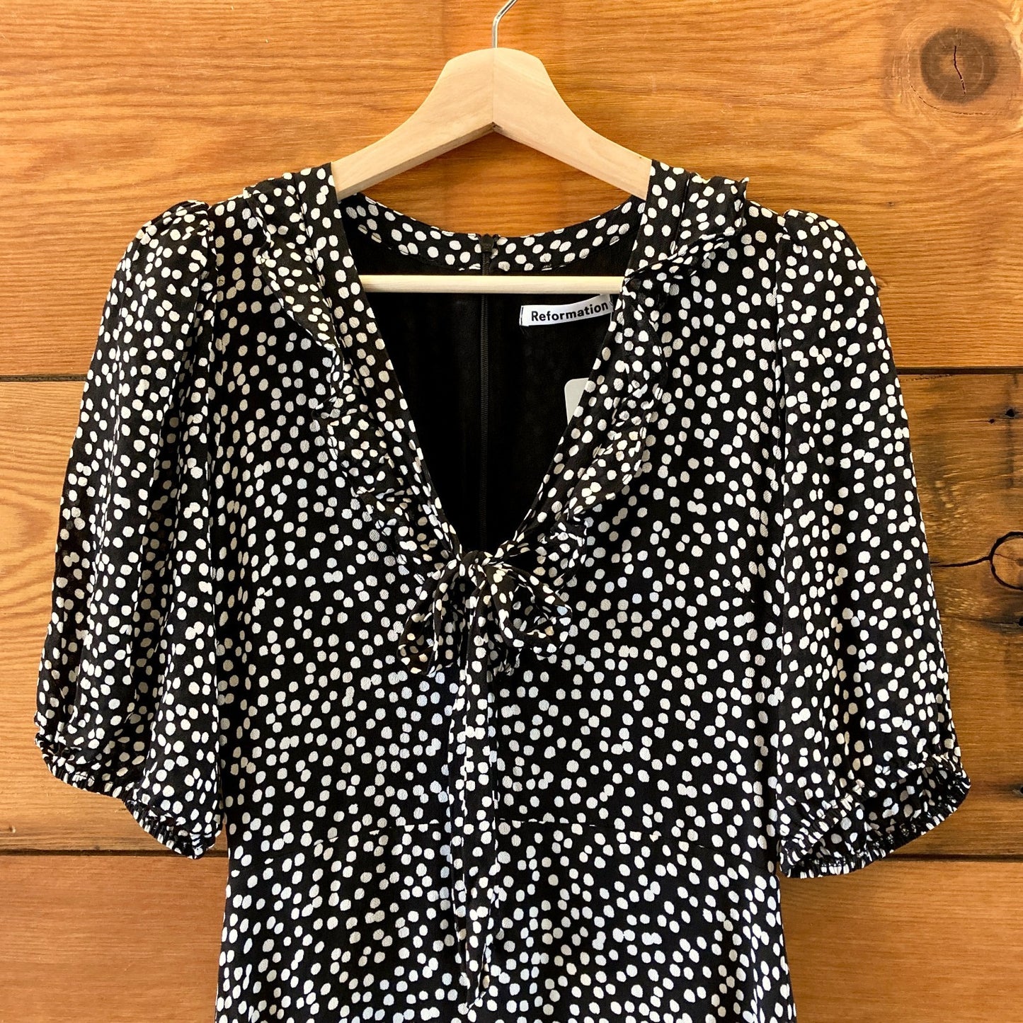 Reformation Black & White Dotted Pattern Short Sleeve Midi Dress - Sz 8 - 0102BW