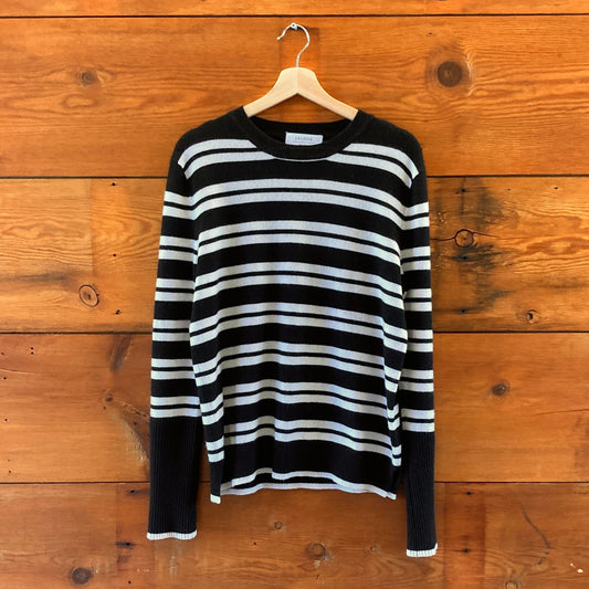 La Ligne Black & White Striped 100% Cashmere Crew Neck Sweater - Size M - 0131AG