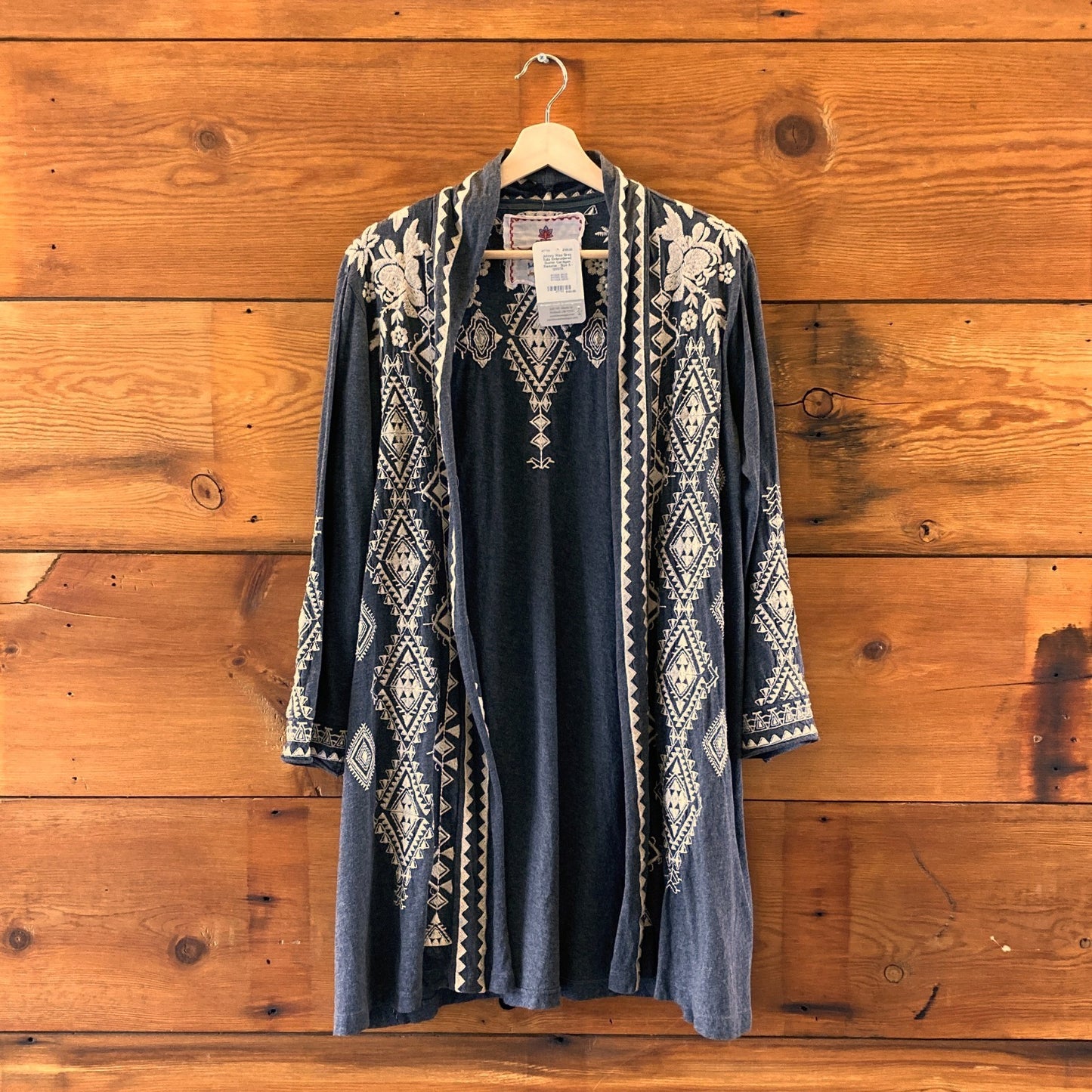 Johnny Was Gray Tulia Embroidered Duster Cardigan Sweater - Size S - 1203TR