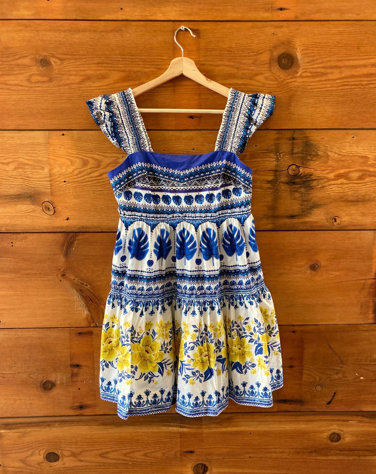 Farm Rio Blue Patterned Off White Zuli Mini Dress - Size M - NEW - 0401AJ
