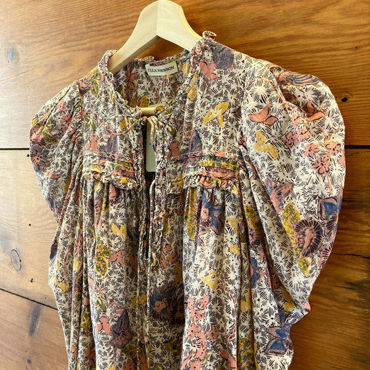 Ulla Johnson Ivory Printed Cotton Long Sleeve Blouse Top - Size 4 - 0425KN
