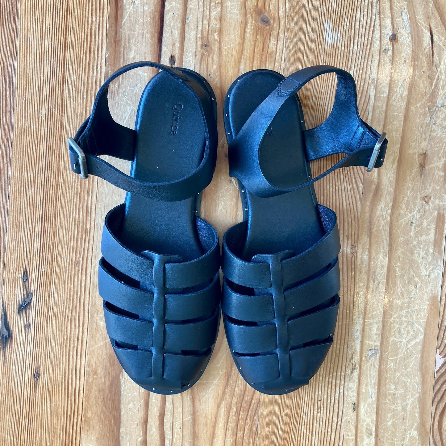 Quince Black Italian Leather Fisherman Sandals Shoes - Size 9 - 0209AS