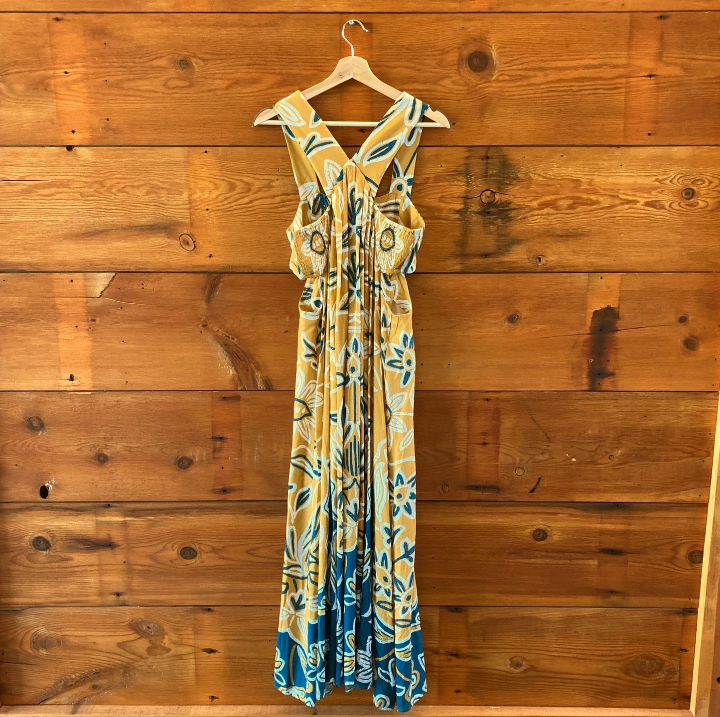 Celandine Anthropologie Yellow Blue Floral Piper Maxi Dress - Size M - 0715DP