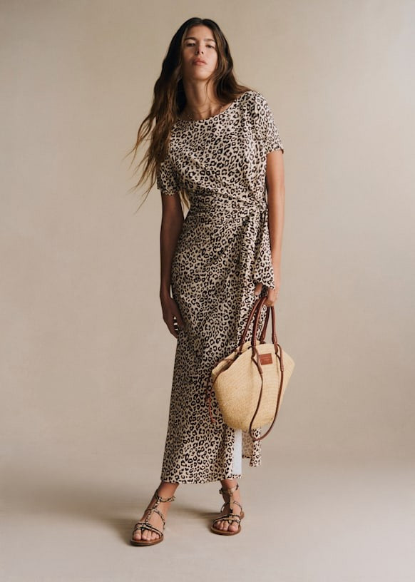 Sezane $160 Leopard Patterned Pippa Midi Dress - Size XL - NEW - 0206BS