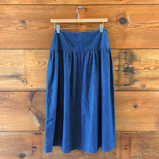 Hansel from Basel Dark Chambray Ruched Midi Length Skirt - Size 2 - 1213SM