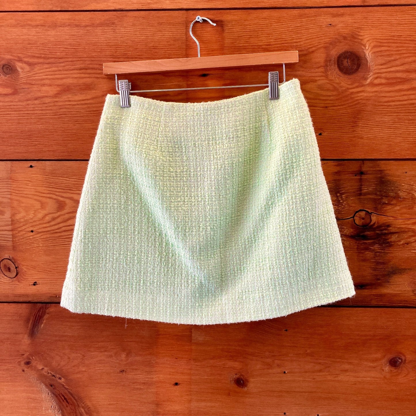 Self Portrait Pale Lime Green Crystal-Trim Tweed Mini Skirt - Size 6 - 1016LD