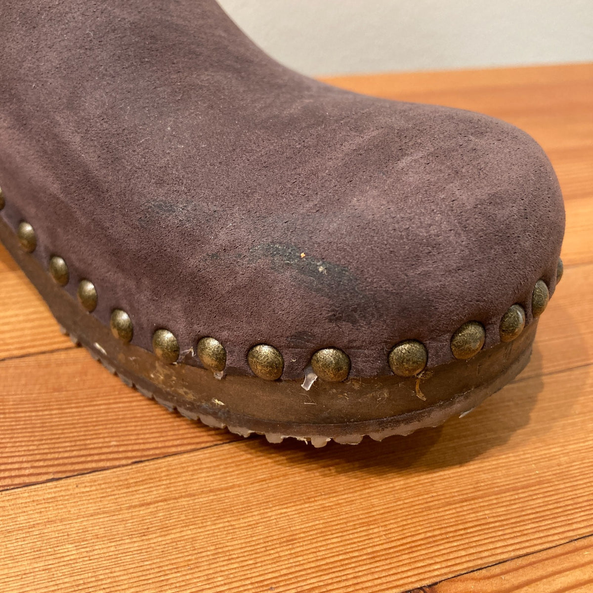 Sandgrens Brown Leather Wood Studded Clog Mule Shoes - Size 37 / 6.5 - 0312IG