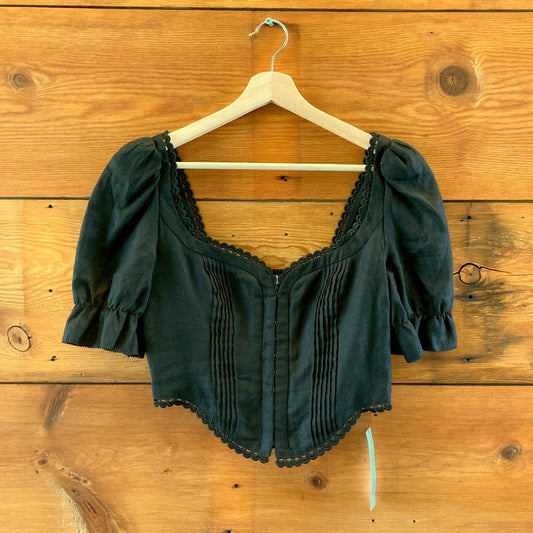 Reformation NEW Black Smocked Simmie Linen Crop Top - Size 8 - 0530EO