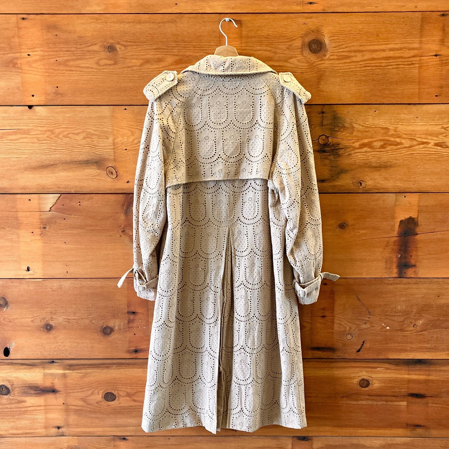 M - Farm Rio Tan Embroidered Pineapple Cotton Trench Coat Jacket 1203TR