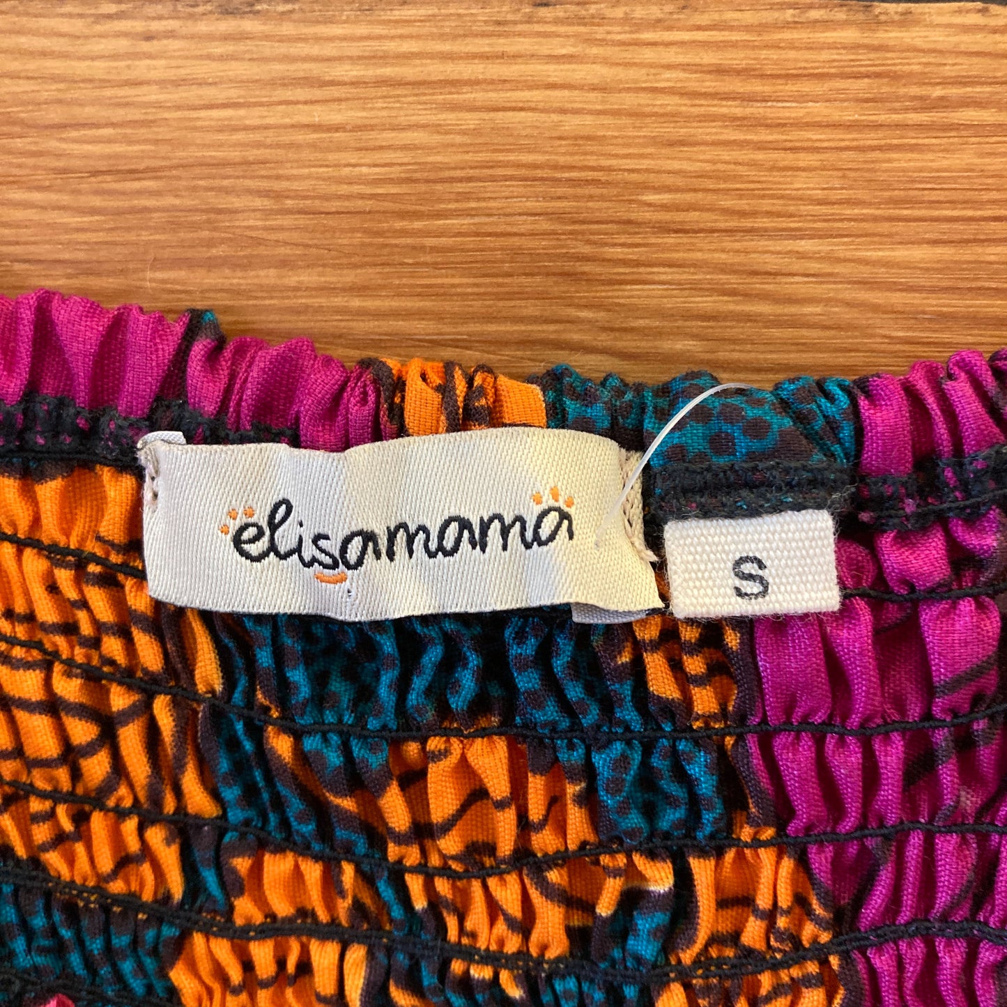 Elisamama Hibiscus Pink Green Floral Print Smocked Maxi Dress - Size S - 1103BW