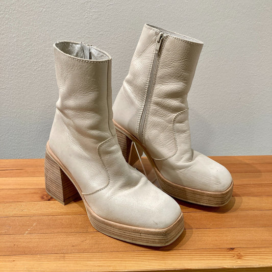 Free People Cream Leather Wood Heel Ruby Platform Boots - Size 36 / 6 - 0312IG