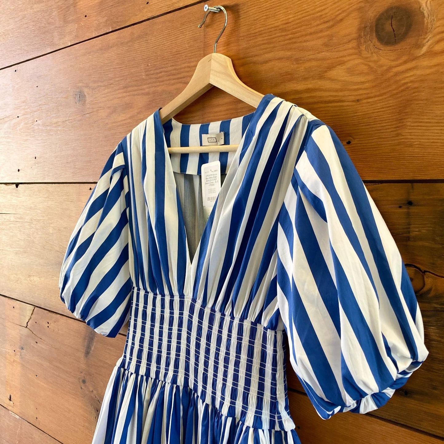 AYR AYR Marais Blue White Stripe Extra Extra Puff Sleeve Dress - Sz S - 0705SG