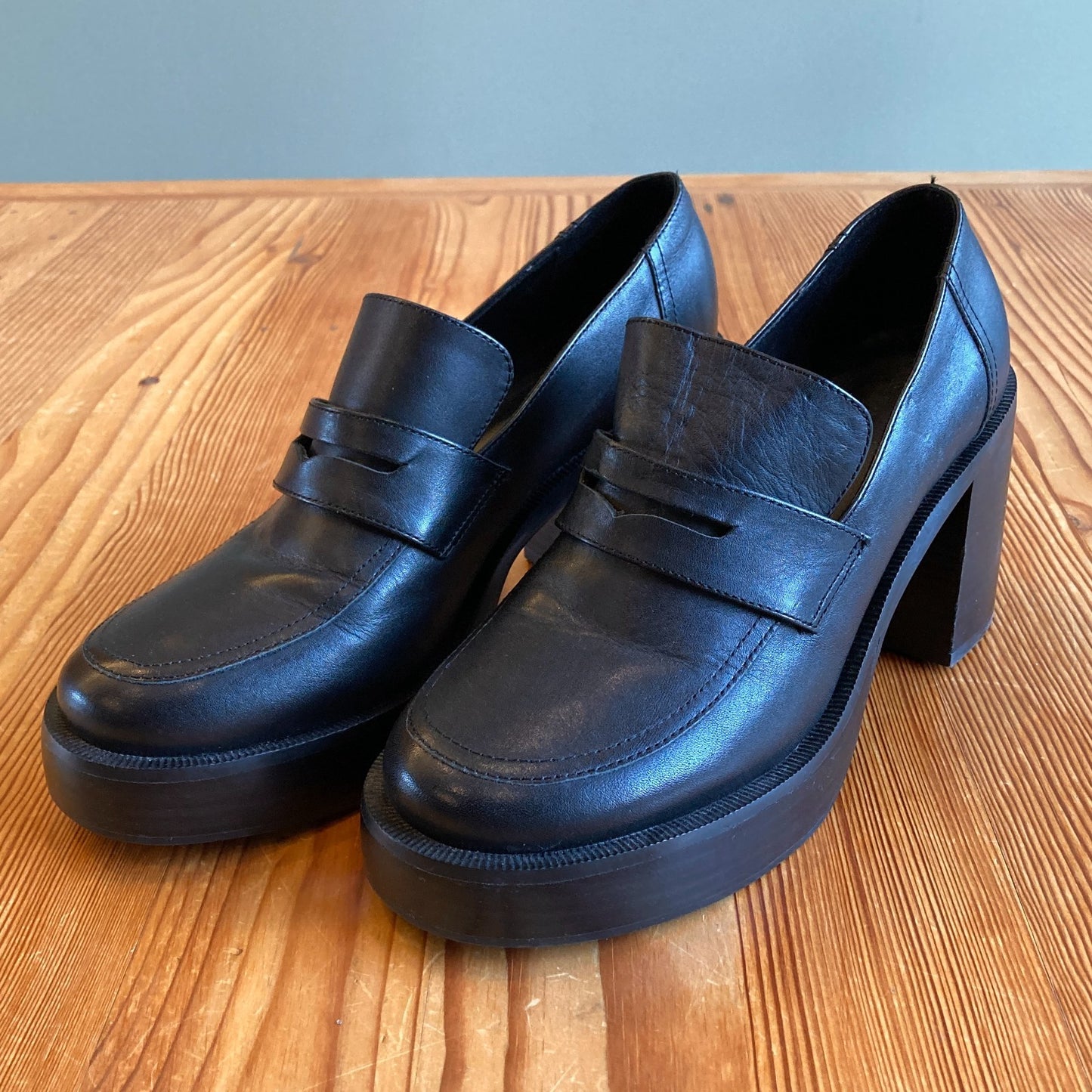 8 - Tony Bianco Black Leather Taranto Chunky Heel Mule Loafer Shoes 0504AK