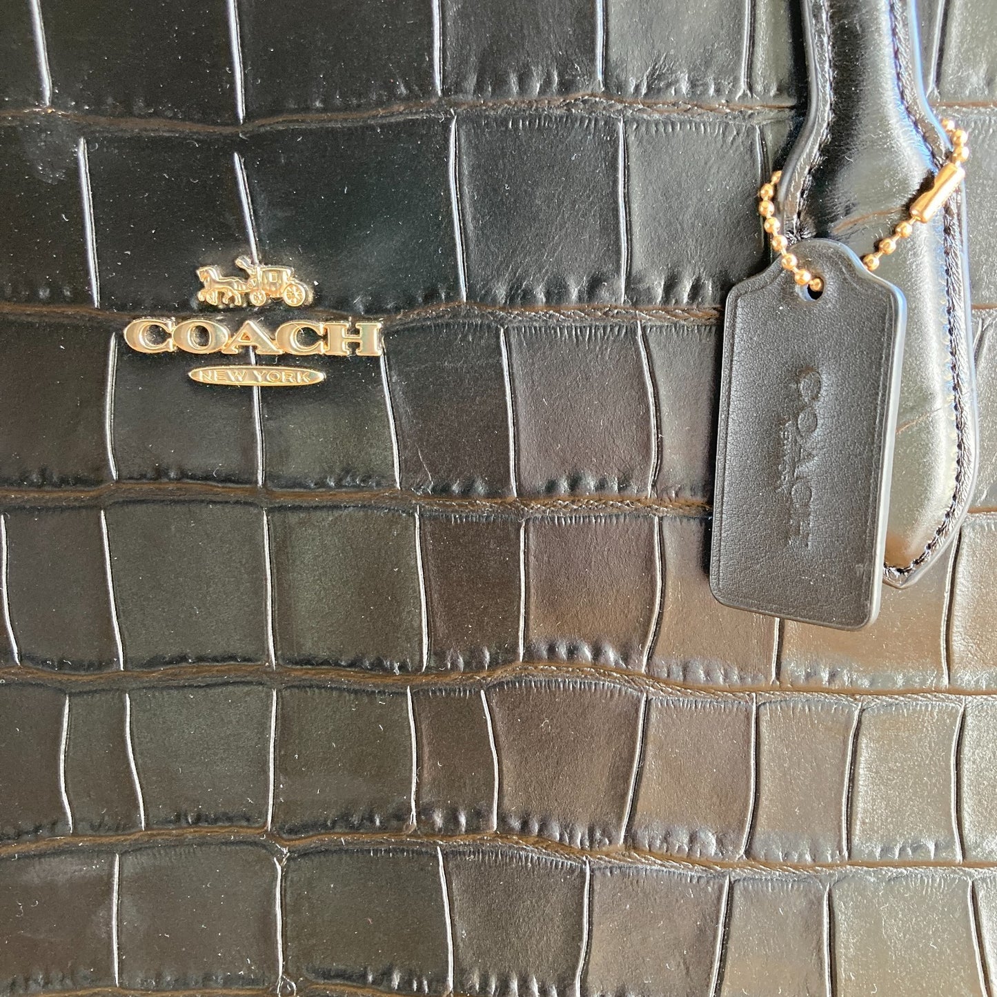 Coach Black Crocodile Embossed Leather Nina Carryall Tote Bag Purse - 0311AY