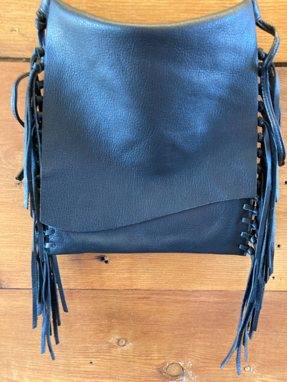 Hobo International Black Leather Fringe Crossbody Bag Purse - 1018RM