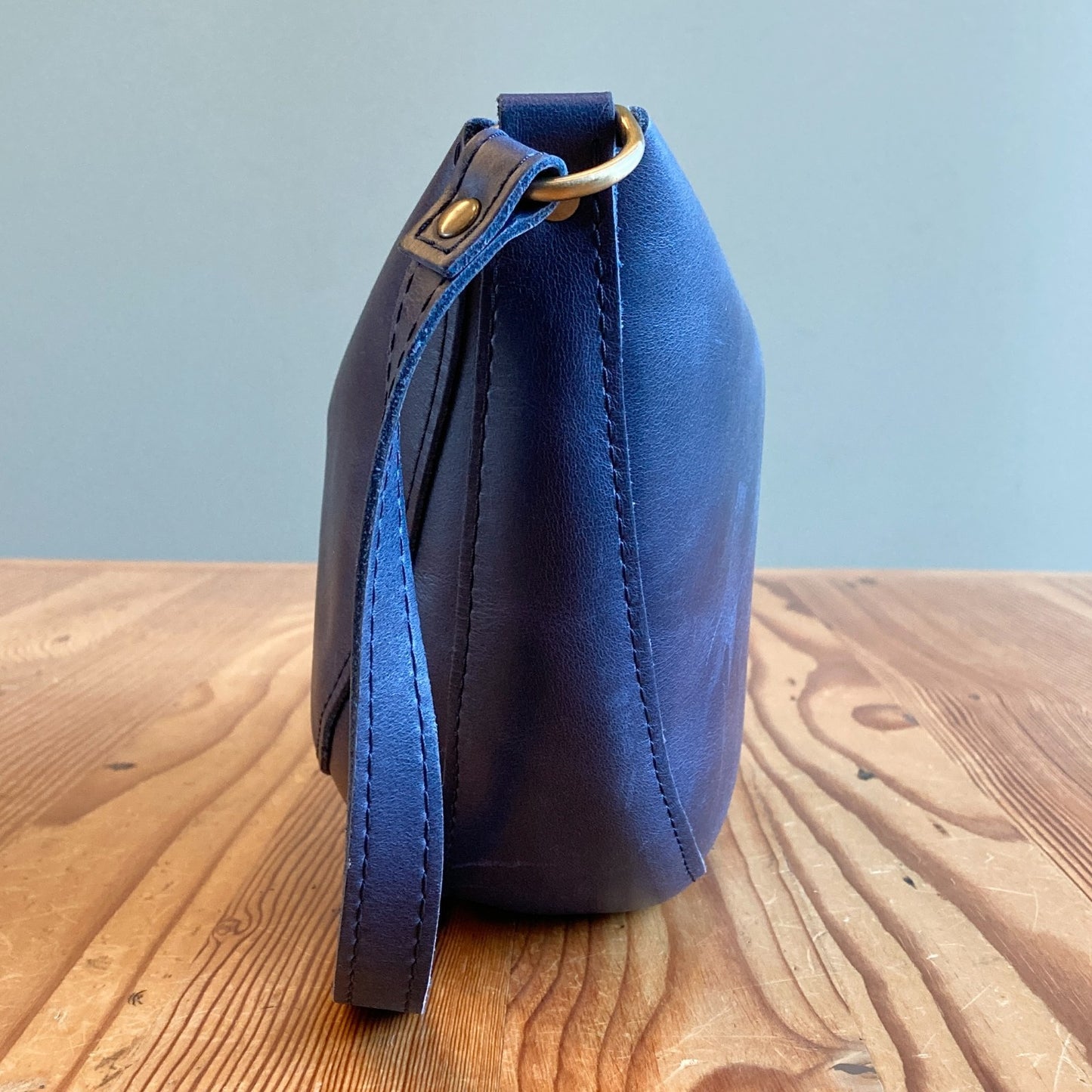 Portland Leather Co Dark Blue Half Circle Long Strap Shoulder Bag Purse 0206MH