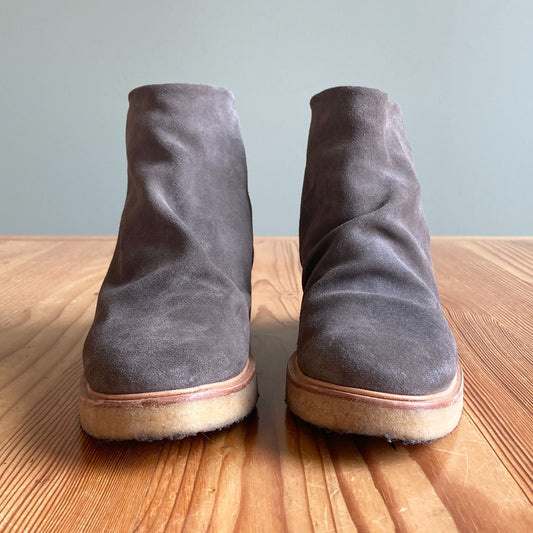 38 / 7.5-8 - Coclico Gray Ruched Suede Leather Gum Sole Ankle Boots 0818SL