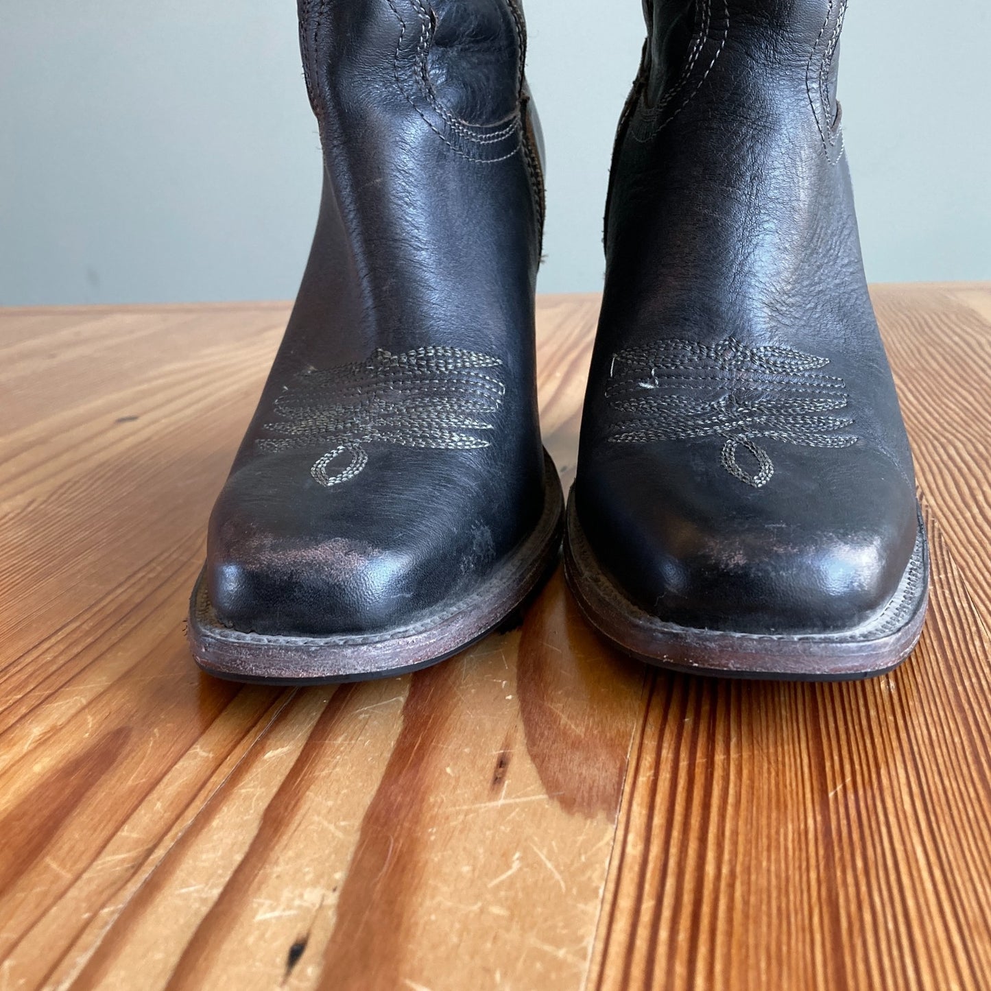 9 - Freebird Black Leather Embroidered Heeled Panama Knee High Boots 0628AC