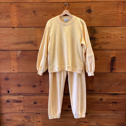 Ganni Anise Flower Puff Sleeve Software Sweatshirt & Pants - Size M / L - 0720LP