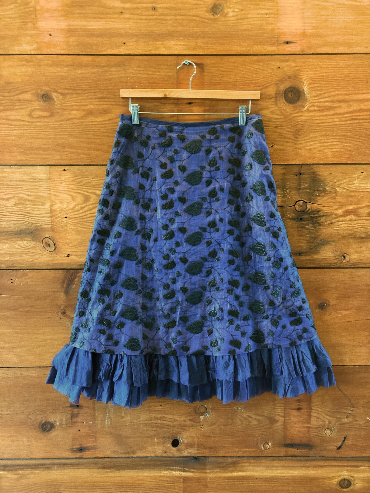 Marianne Kooimans Purple Embroidered Layered Silk Skirt - Size 3 / L - 1102LL