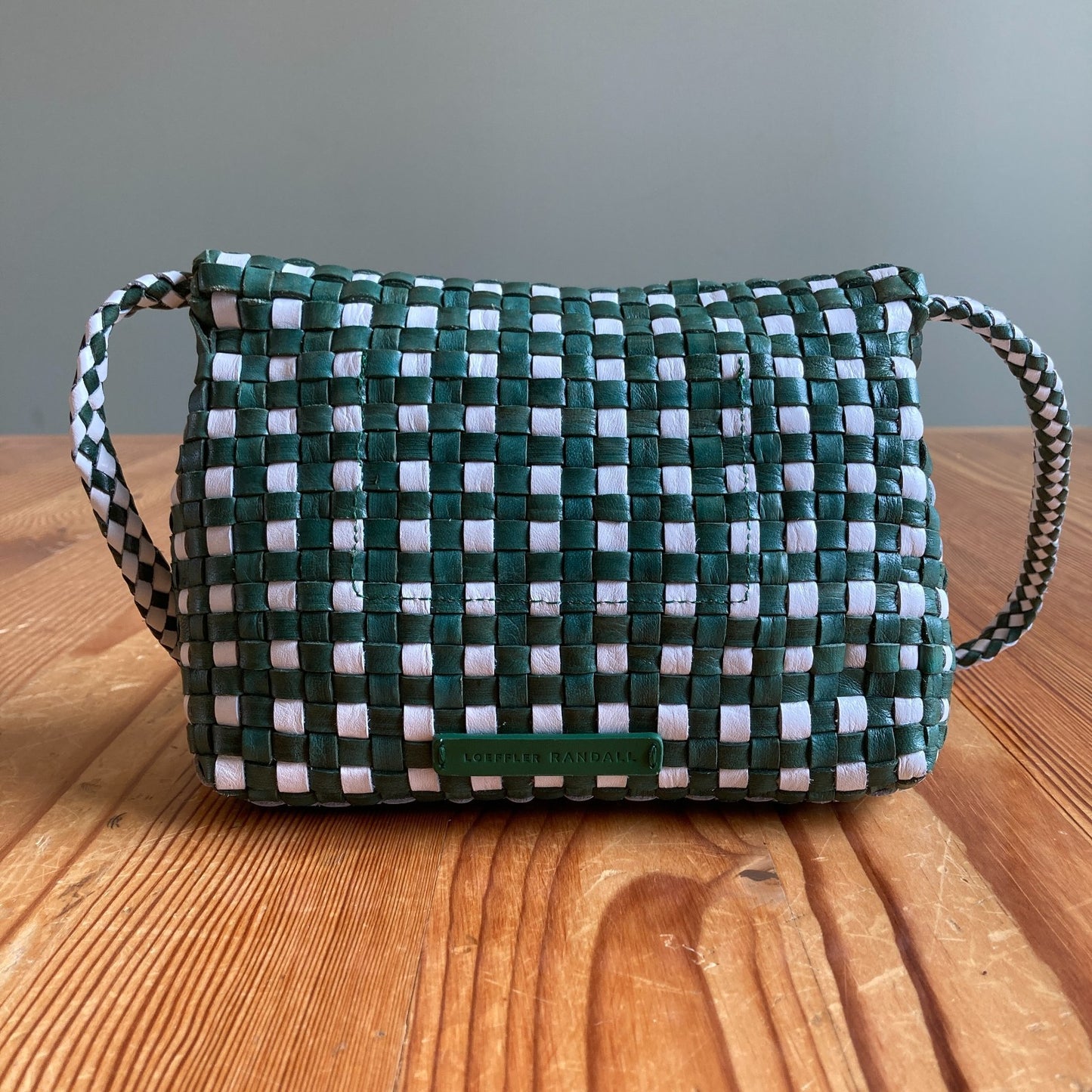 Loeffler Randall Green White Vinnie Woven Crossbody Leather Bag - 0920PW