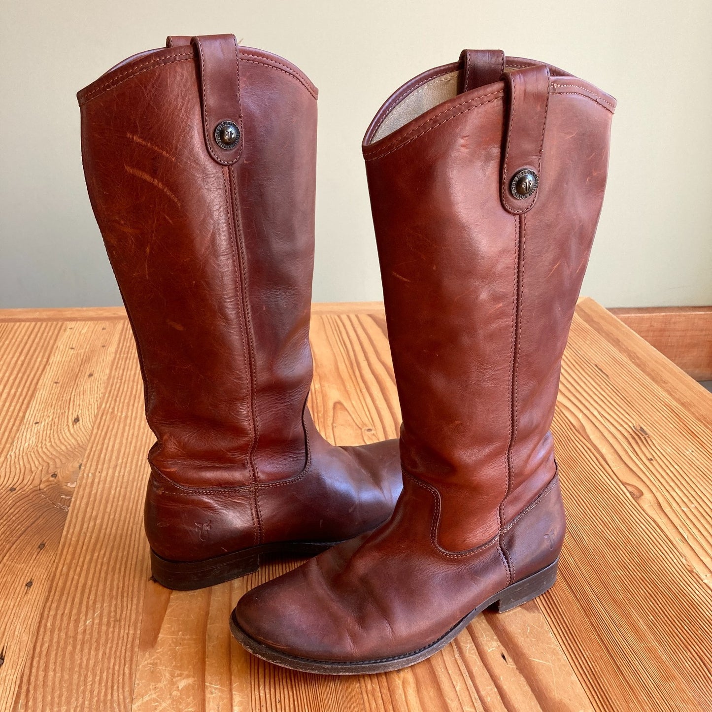 Frye Brown Leather Melissa Button Knee-High Riding Boots - Size 9.5 - 1103ES
