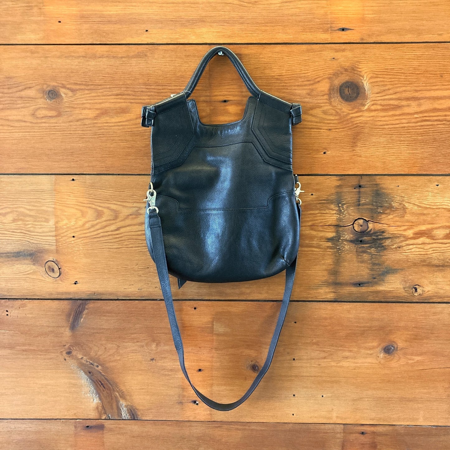 Foley & Corrina Black Soft Leather Fold Over Mid City Purse Bag - 1122KP