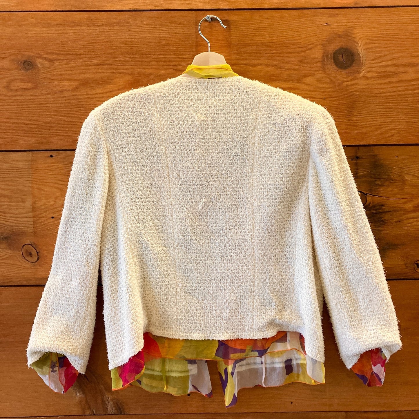 44/M - Vintage Chanel Ivory Tweed & Silk 3 Piece Skirt Suit Set *EUC 1227EL