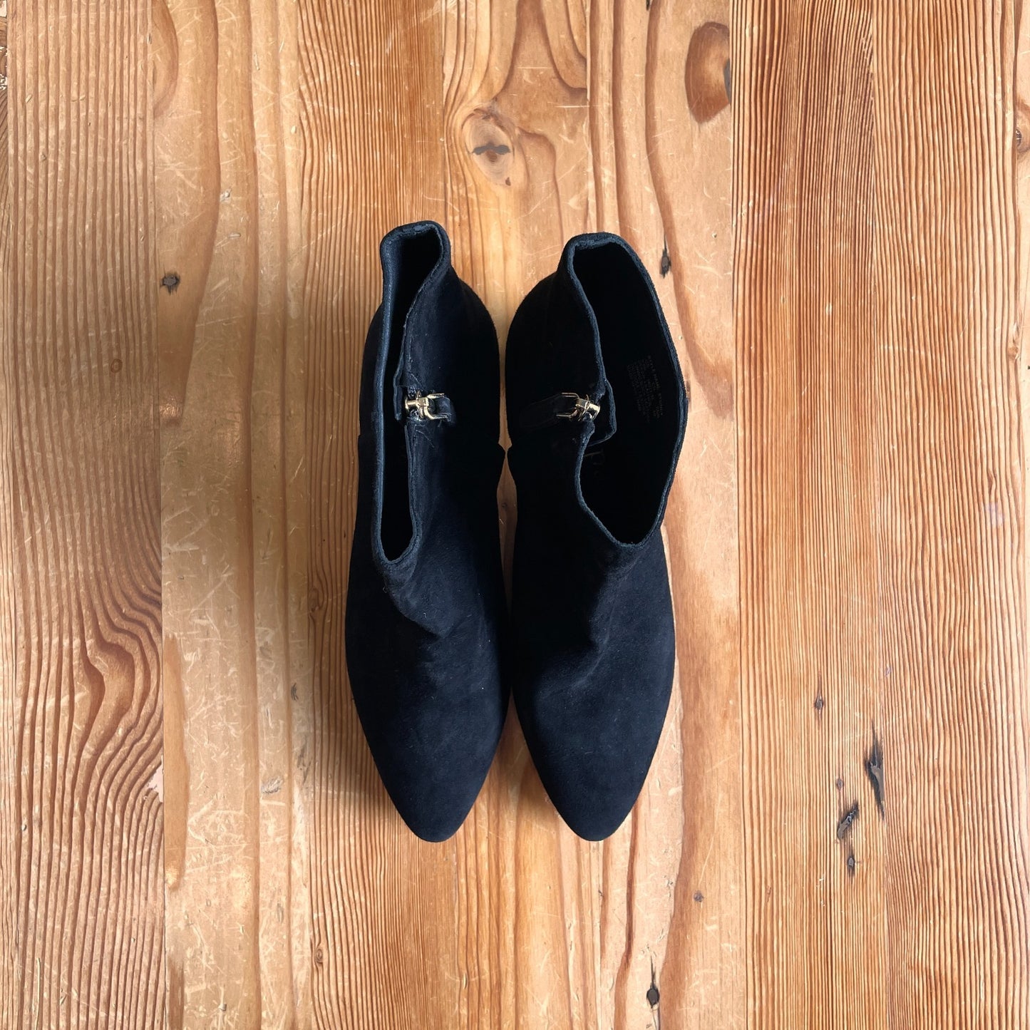 9.5 - Kate Spade Black Suede Sydney Pointed Toe Unique Heel Ankle Booties 1203TR