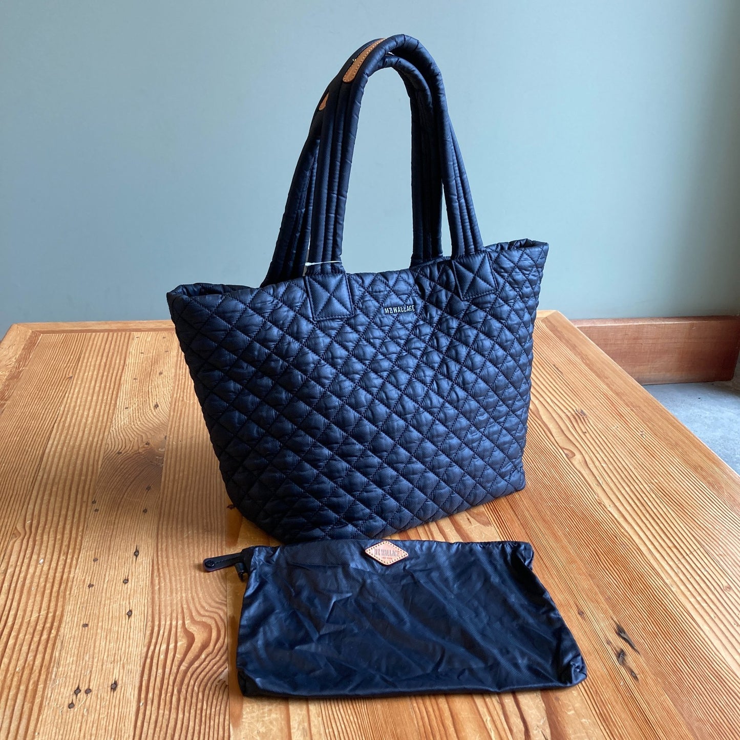 MZ Wallace Black Double Handle Quilted Tote Bag Purse w/ Pouch - 0419QD