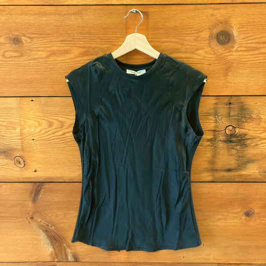 Frame Black NEW Frayed Sleeveless Wash & Go Silk Top - Size S - 0423MR