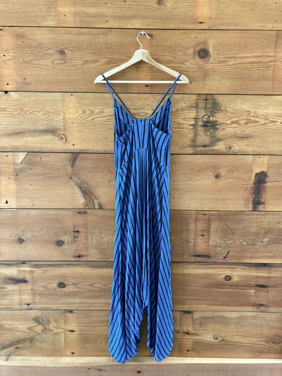 Reformation Blue & Black Striped Handkerchief Hem Midi Dress - Size 6 - 0607MK