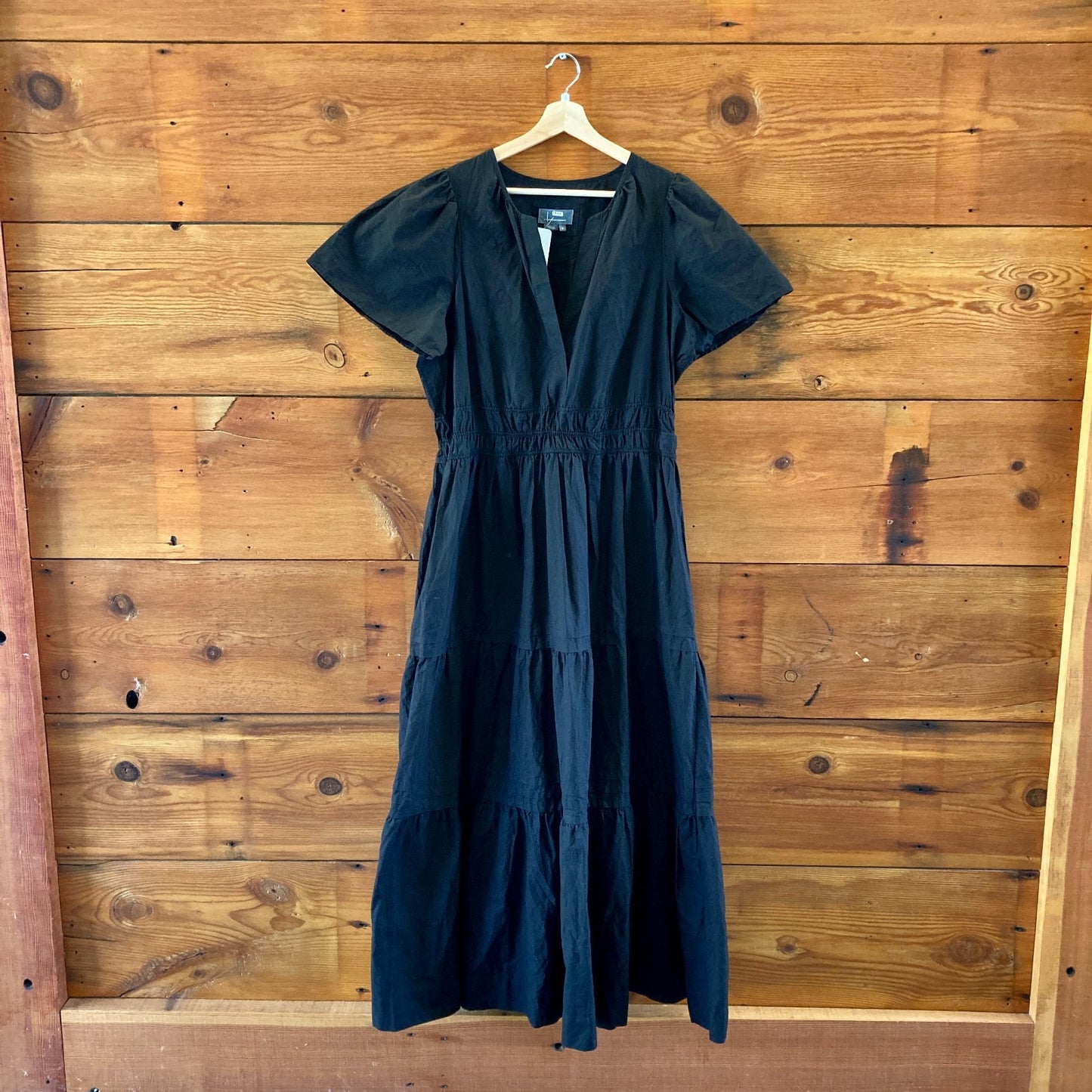 by Anthropologie Black Poplin Cotton Somerset Midi Dress - Size XL - 0419JP