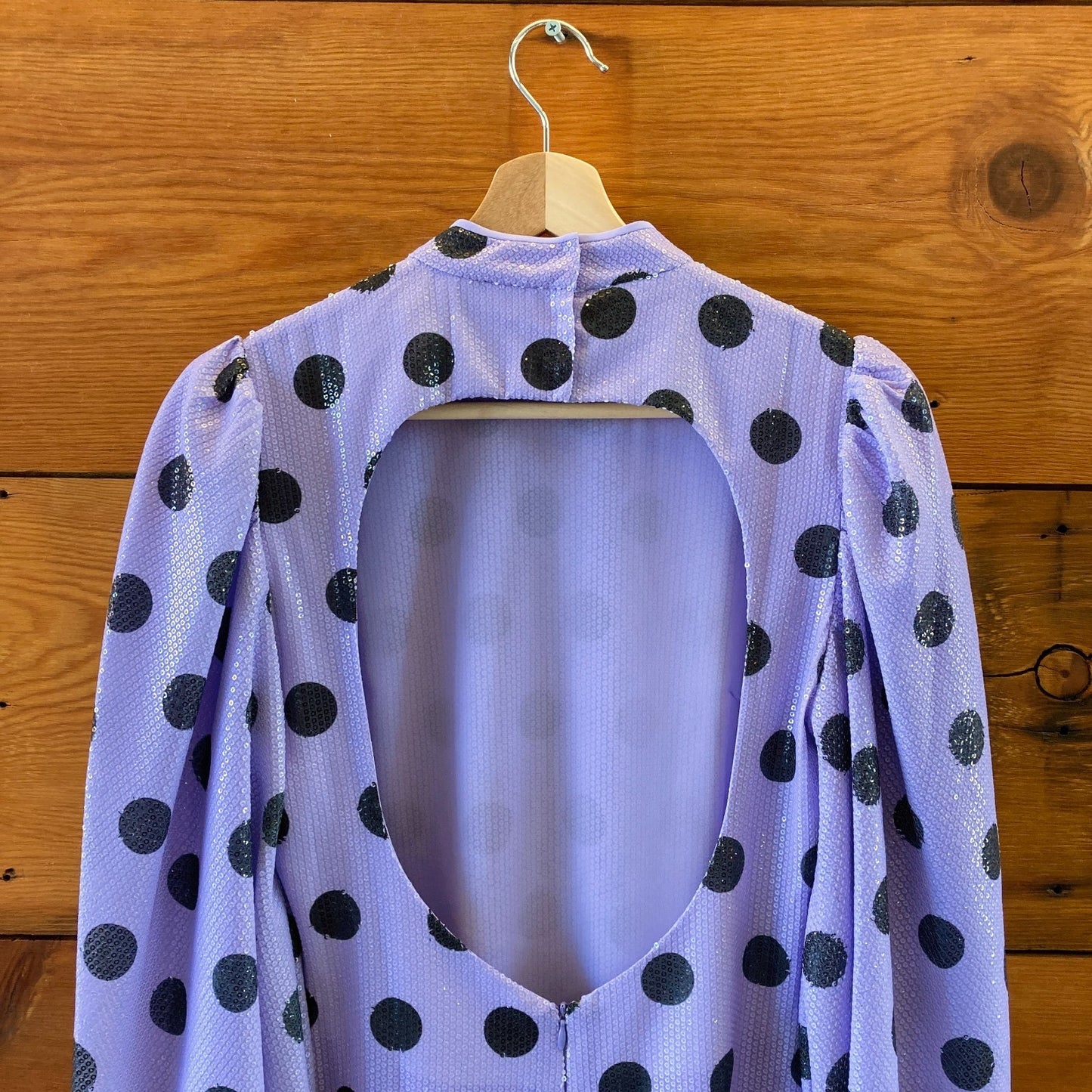 Olivia Rubin Purple Black Polka Dot Sequin Long Sleeve Dress - Size 4 - 0415AB