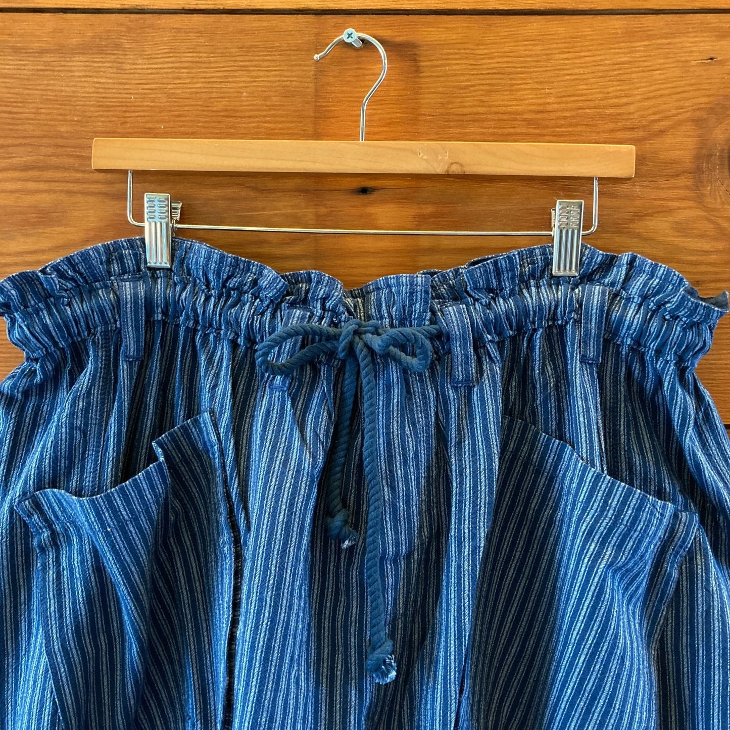 Free People $98 Blue Striped Drop Crotch Pants - Size L - NEW - 1122CT