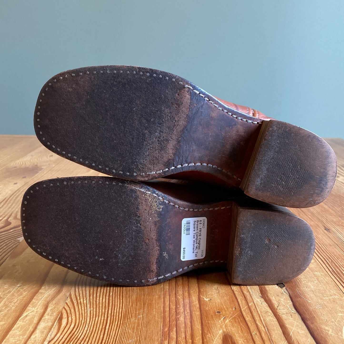 6.5 - FRYE Cognac Brown Campus 14L Tall Square Toe Womens Boots 0106KD