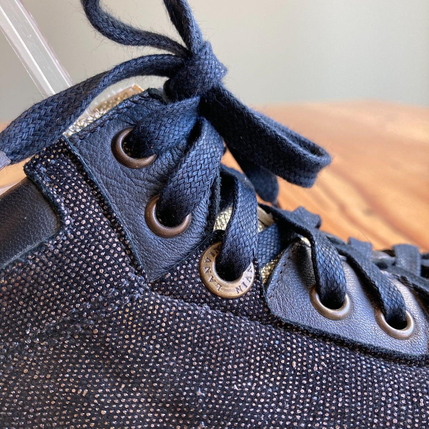 Lanvin Black Reflective Lace Up Leather Sneakers Shoes - Size 39 / 8 - 1217RM