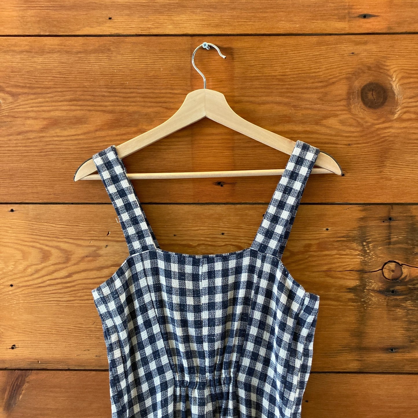 Rita Row Navy & White Gingham Plaid Button Up Midi Dress - Size M - 0108SR