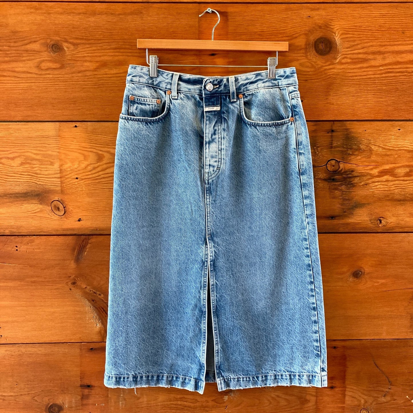 Closed Made in Italy Button Fly Denim Front Slit Midi Jean Skirt - Sz 28 -4427SC