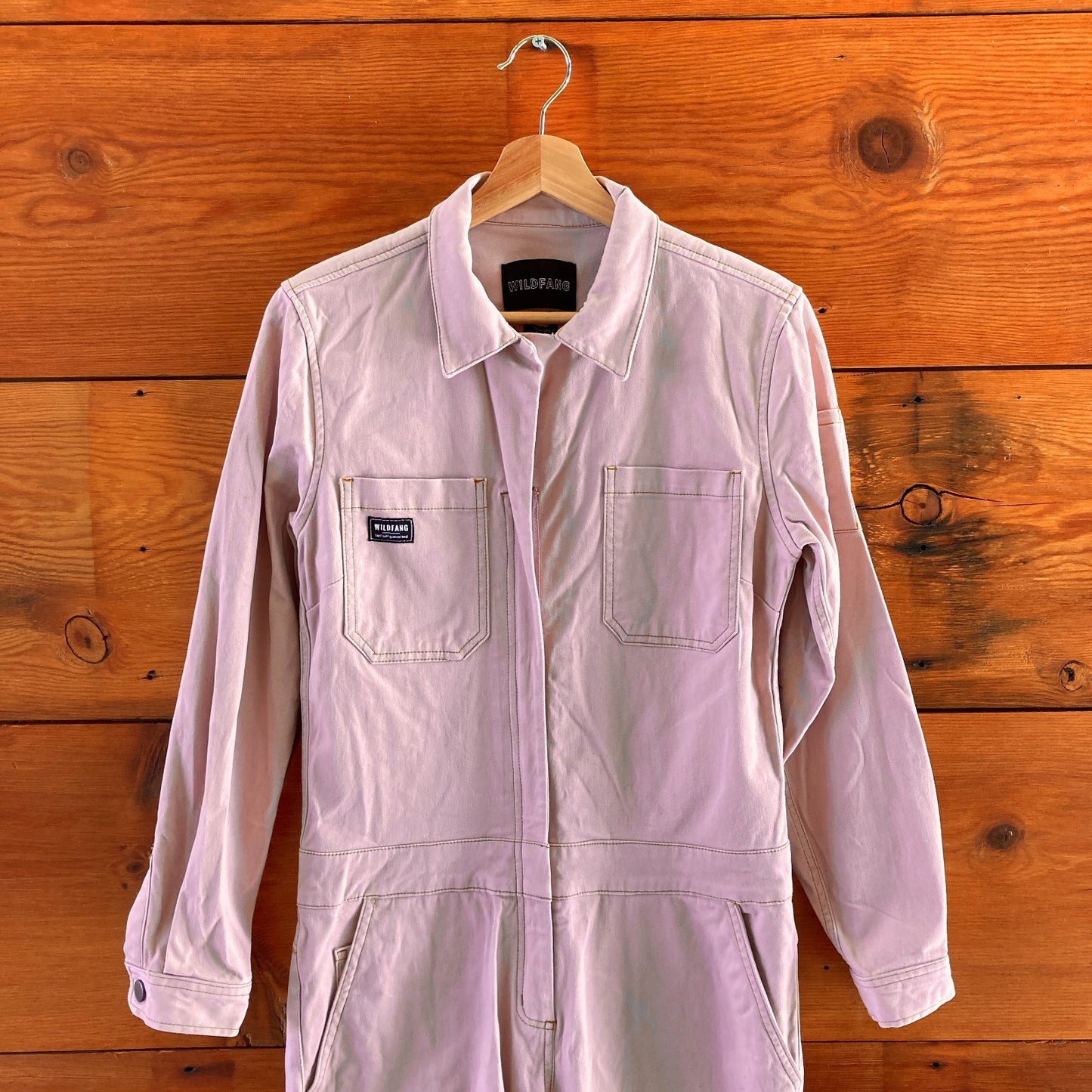 S - Wildfang Soft Pink Long Sleeve Essential Coverall Womens Jumpsuit 0313AH