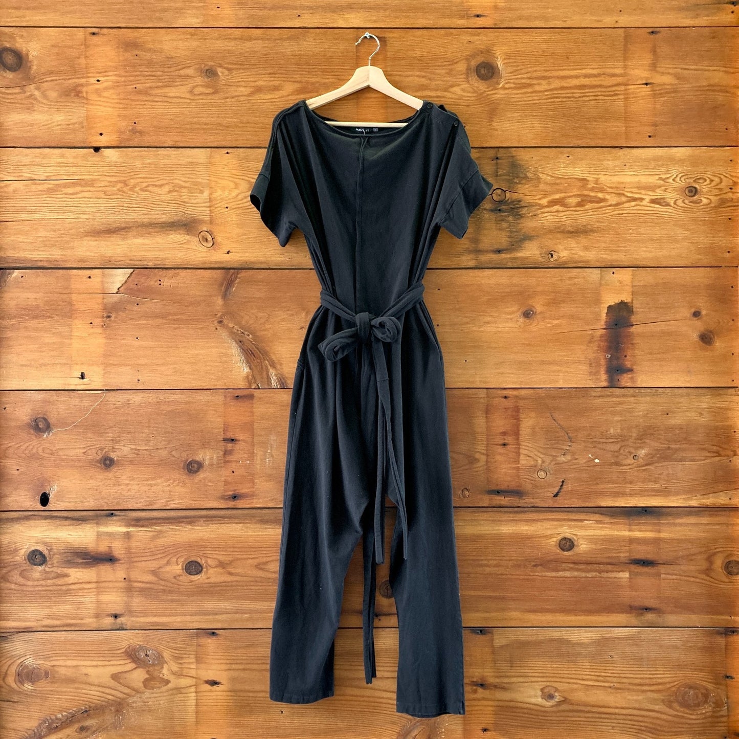 MDNT:45 Black Short Sleeve Tie Cotton Jumpsuit - Size M - 0627LH