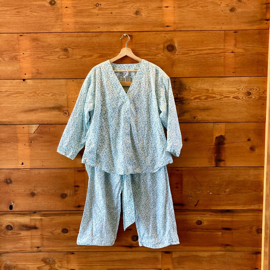 Apiece Apart White Blue Floral Print Two Piece PJ Set - Size S - 0611AJ