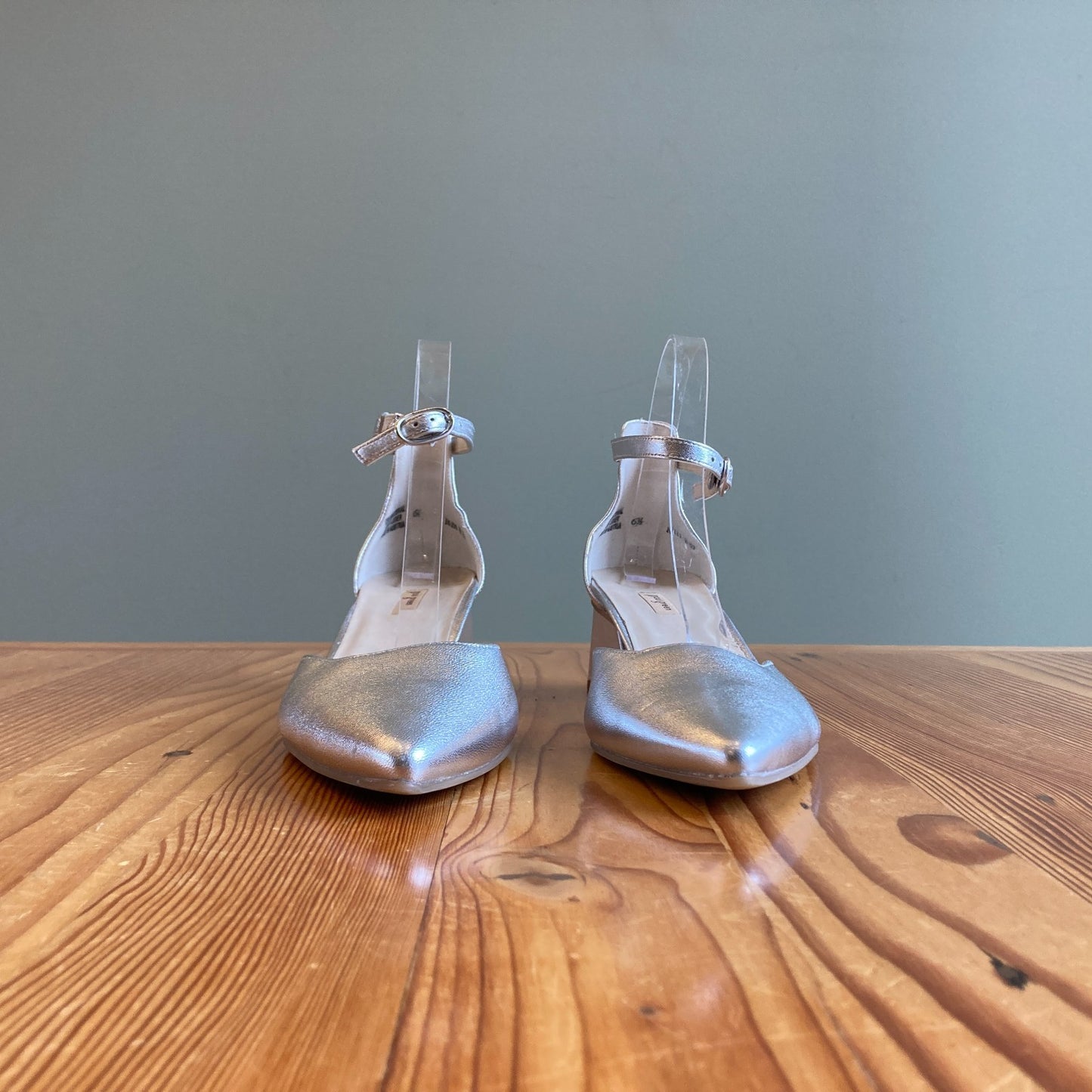 Paul Green Silver Nappa Leather Block Heels Shoes - Size 9 US - NEW - 1125KG
