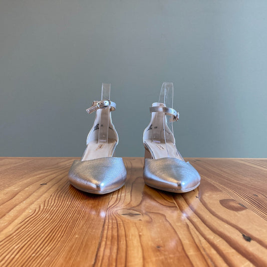 Paul Green Silver Nappa Leather Block Heels Shoes - Size 9 US - NEW - 1125KG