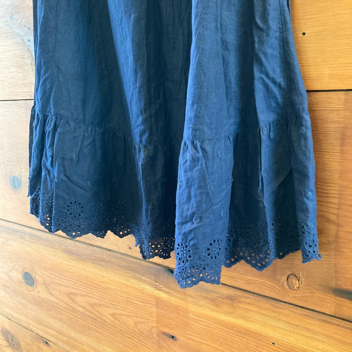 Gudrun Sjoden Navy Blue Pull-On Embroidered Eyelet Hem Skirt - Size S - 0320JS